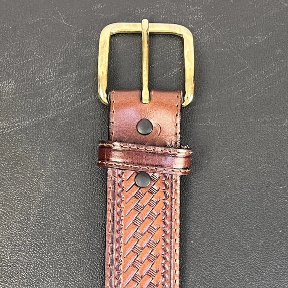 Mens‎ Brown Genuine Leather Basketweave Tooled Western Belt Size 50 035008-210